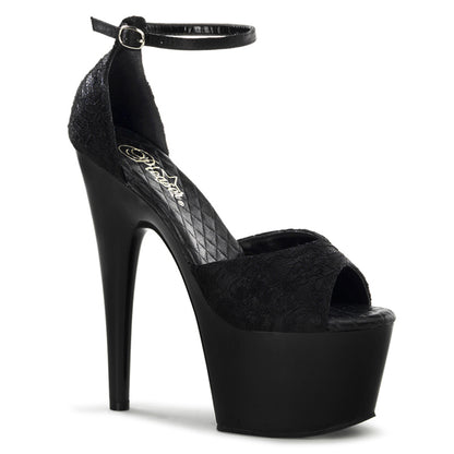 ADORE-768 Pleaser 7 Inch Heel Black Satin Strippers Lace Sandals