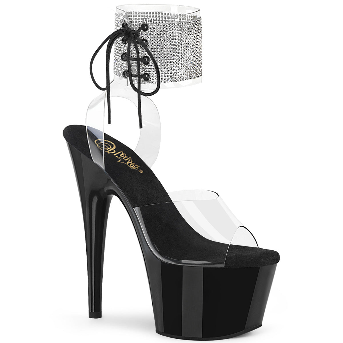 ADORE-791-2RS Pleasers Black Platform Exotic Dancing Bling Ankle Cuff Heels