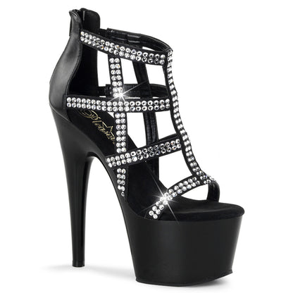 ADORE-798 Pleaser 7 Inch Heel Black Bling Strappy Cage Stripper Shoes
