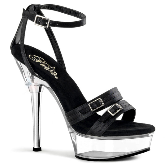 Pleaser ALL655 Black Satin/Clear Sexy Shoes Discontinued Sale Stock