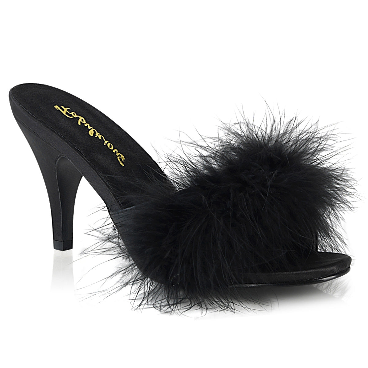 AMOUR-03 Fabulicious 3 Inch Heel Black Marabou Sexy Shoes-Fabulicious- Sexy Shoes