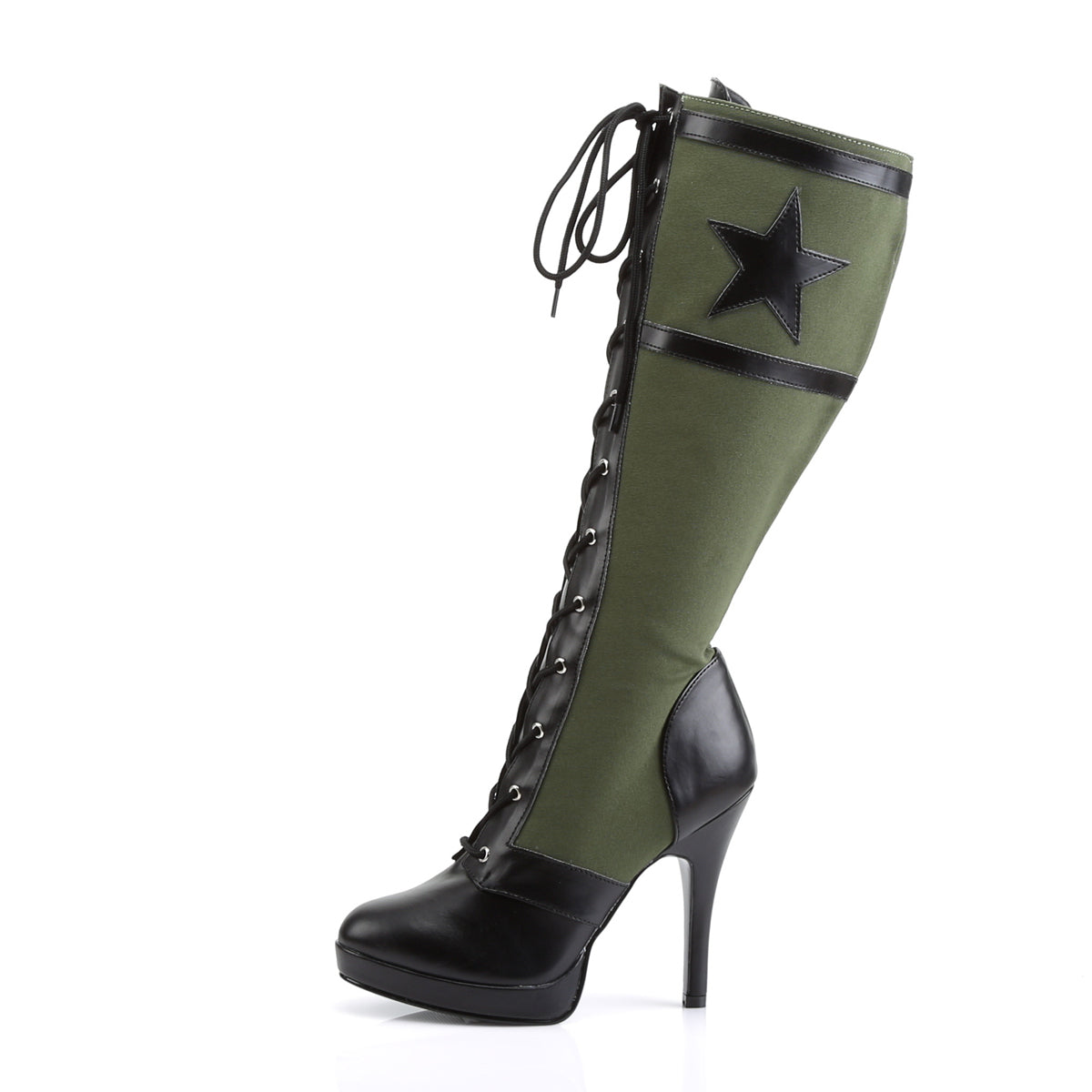 ARENA-2022 4.5" Heel Black Army Green Canvas Women's Boots Funtasma Costume Shoes 