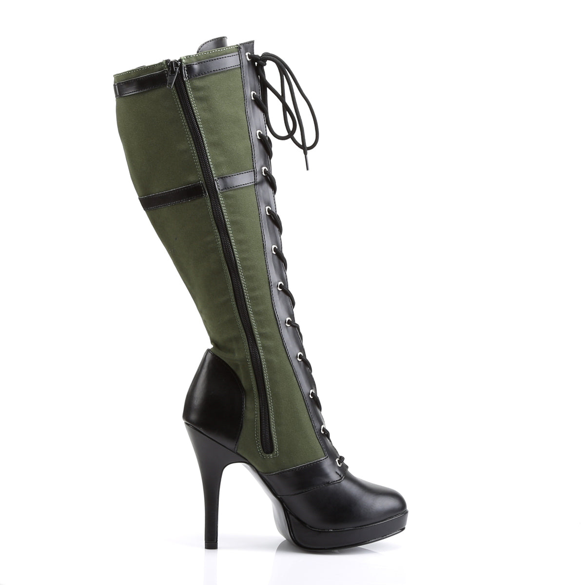 ARENA-2022 4.5" Heel Black Army Green Canvas Women's Boots Funtasma Costume Shoes Fancy Dress