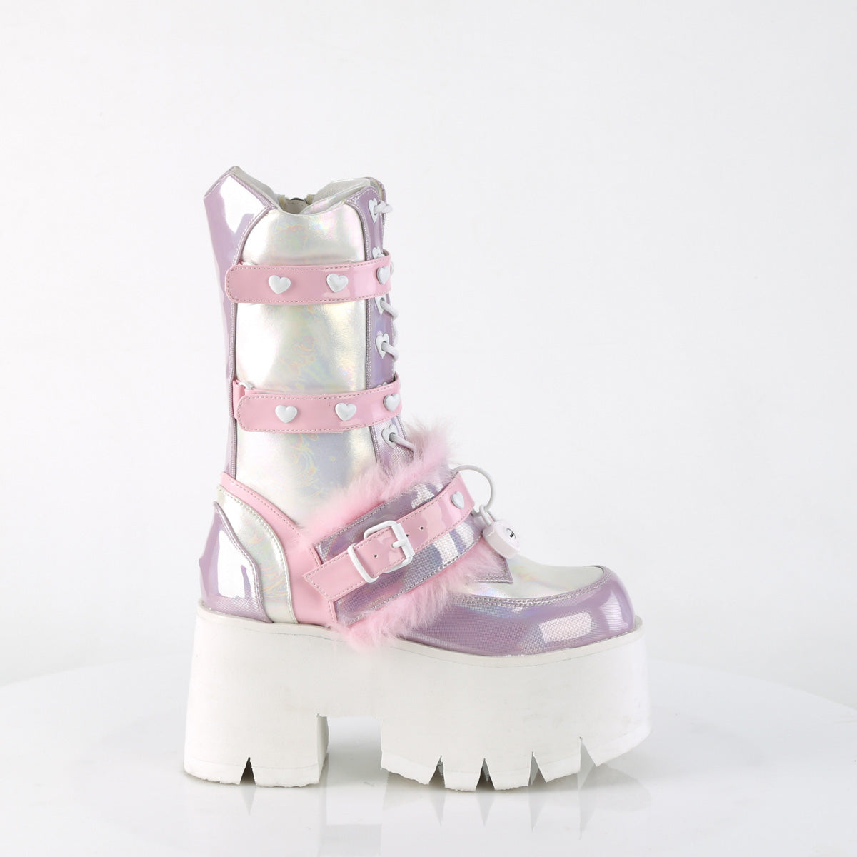 ASHES-120 Demoniacult Alternative Footwear Holographic Lace Up Knee High Platform Boots
