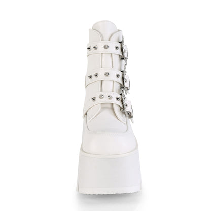 ASHES-55 Demoniacult Alternative Footwear Bat Detail White Chunky Platform Ankle Boots