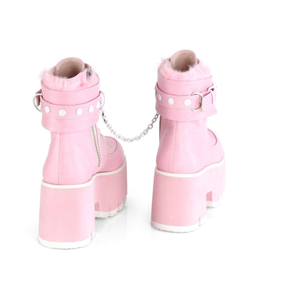 ASHES-57 Demoniacult Alternative Footwear Pink Chunky Platform Ankle Boots