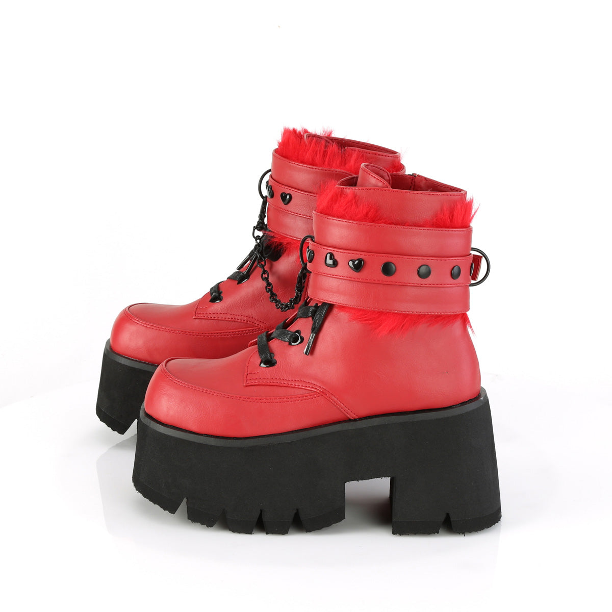 ASHES-57 Demoniacult Alternative Footwear Women's Red Chunky Platform Ankle Boots
