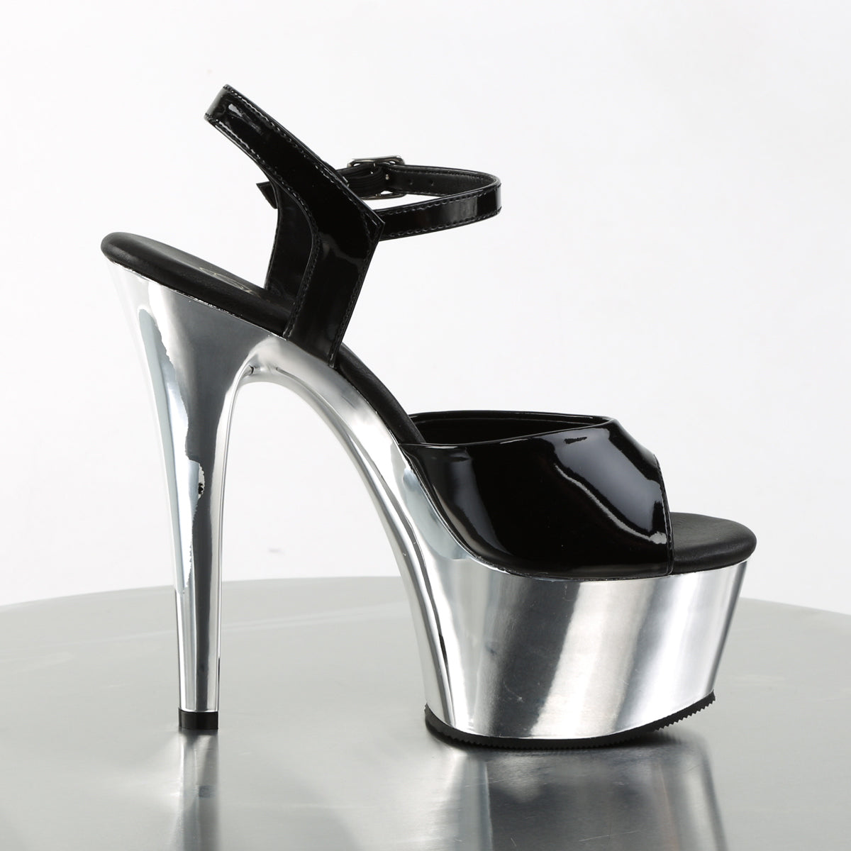 ASPIRE-609 6 Inch Heel Black Silver Chrome Pole Dancing Shoe-Pleaser- Sexy Shoes Fetish Heels