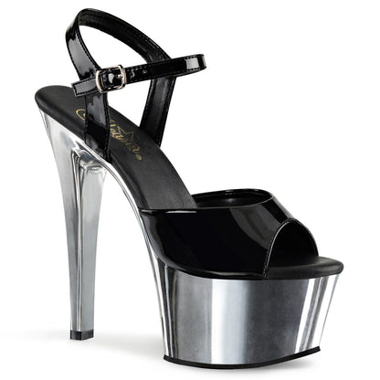 ASPIRE-609 6 Inch Heel Black Silver Chrome Stripper Shoe