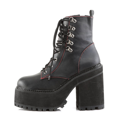 ASSAULT-100 Demoniacult Alternative Footwear Women'sBlack Lace Up Chunky Ankle Boots
