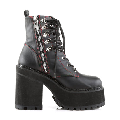 ASSAULT-100 Demoniacult Alternative Footwear Women'sBlack Lace Up Chunky Ankle Boots