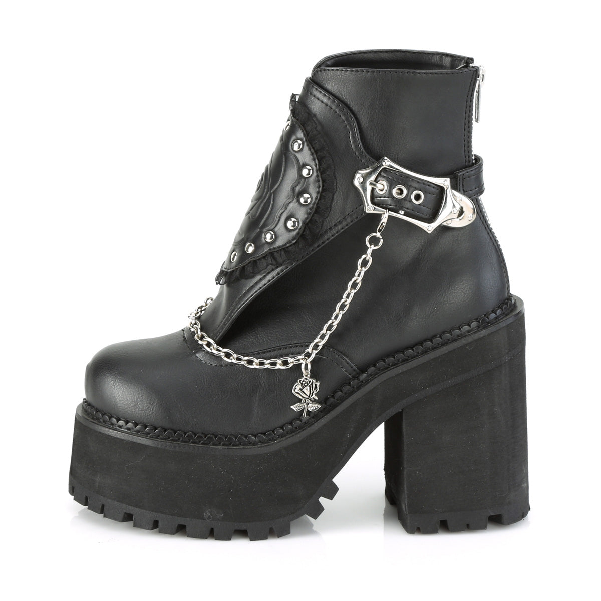 ASSAULT-55 Demoniacult Alternative Footwear Women's Rose Detail Platform Chunky Ankle Boots
