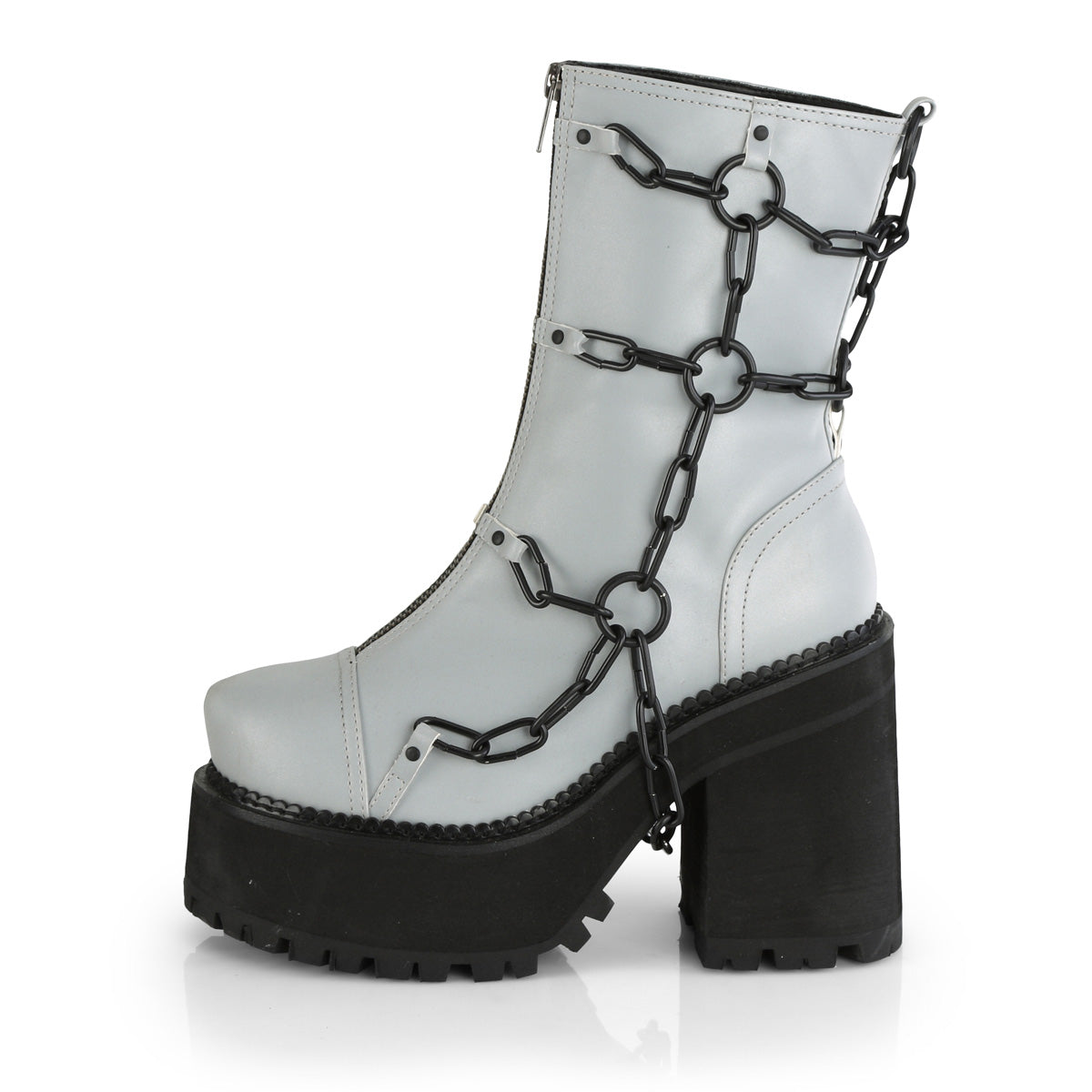 ASSAULT-66 Demoniacult Alternative Footwear Women's Zip Up Front Chunky Platform Ankle Boots