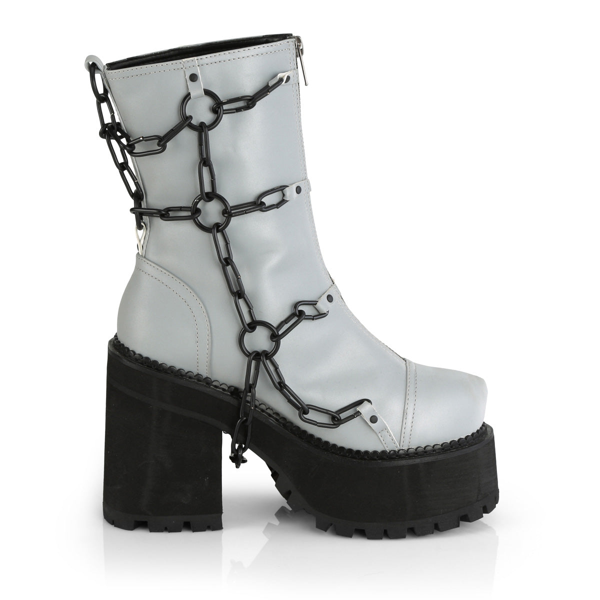 ASSAULT-66 Demoniacult Alternative Footwear Women's Zip Up Front Chunky Platform Ankle Boots