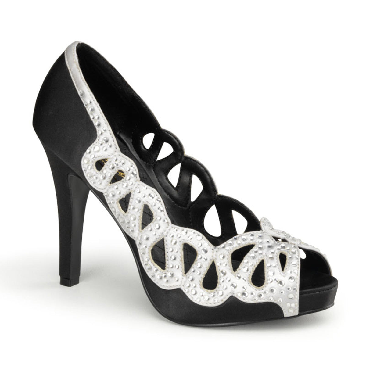 AVA-12 Sexy Retro Glamour 4.5" Heel Black & Silver Platforms-Pin Up Couture- Sexy Shoes