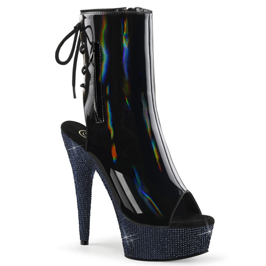 BEJEWELED-1018DM-6 Pleaser Black holo Ankle Boots (Exotic Dancing)