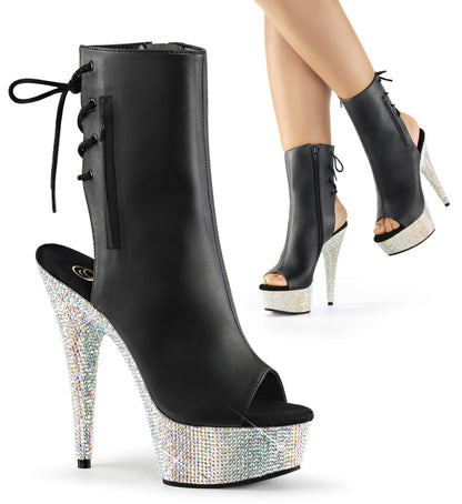 BEJEWELED-1018DM-6 Pleasers 6" Heel Black Bling Ankle Boots
