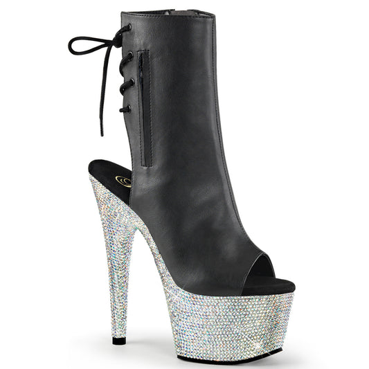 BEJEWELED-1018DM-7 Pleasers 7" Heel Black Bling Ankle Boots-Pleaser- Sexy Shoes