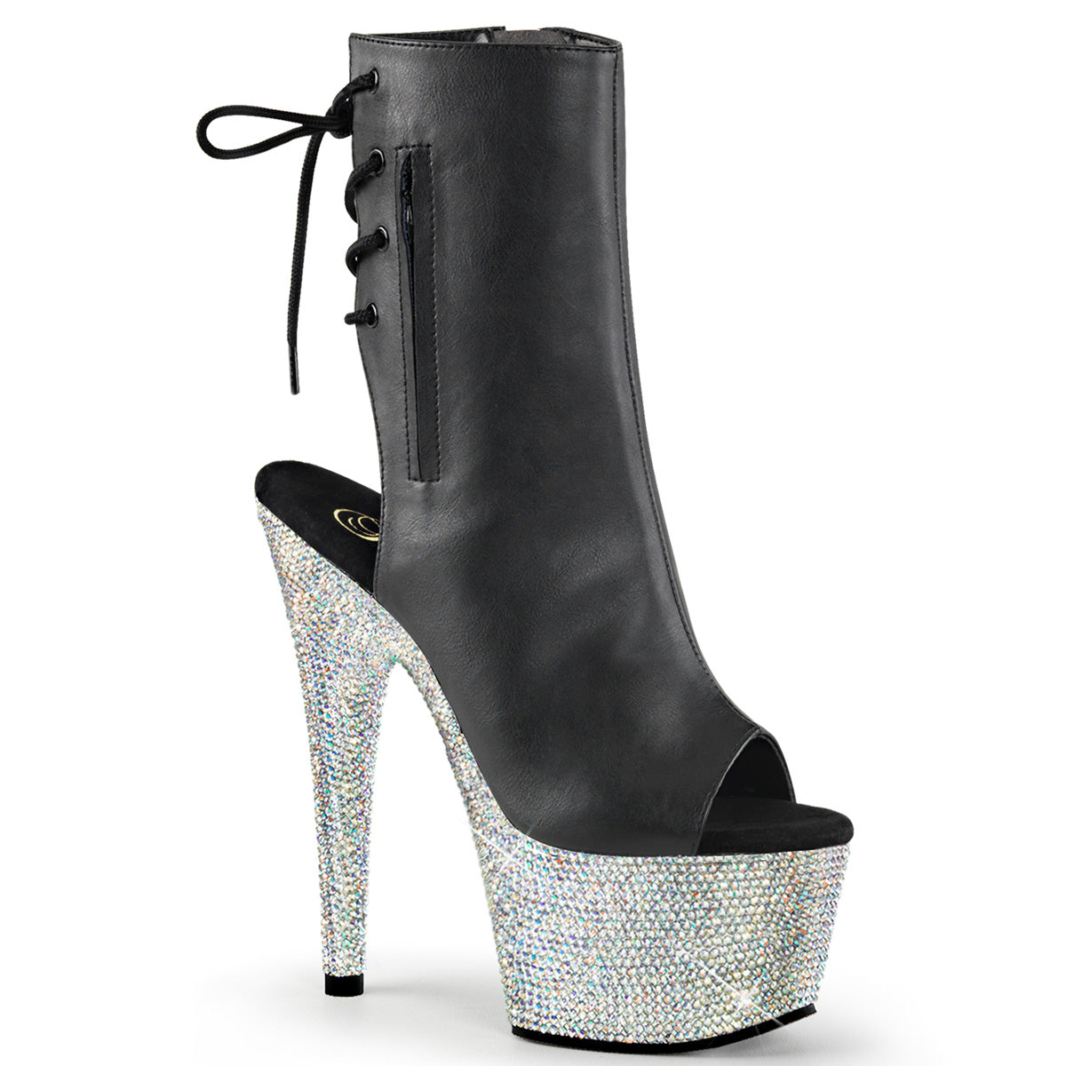 BEJEWELED-1018DM-7 Pleasers 7" Heel Black Bling Ankle Boots with Bling