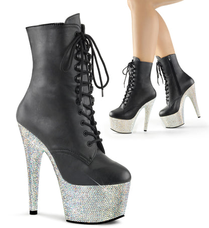 BEJEWELED-1020-7 Pleasers 7" Heel Black Bling Strippers Ankle Boots
