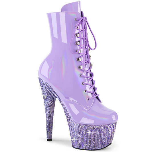 BEJEWELED-1020-7 Pleaser Lavender Holo Pat/Lavender RS Platforms Boots (Exotic Dancing)