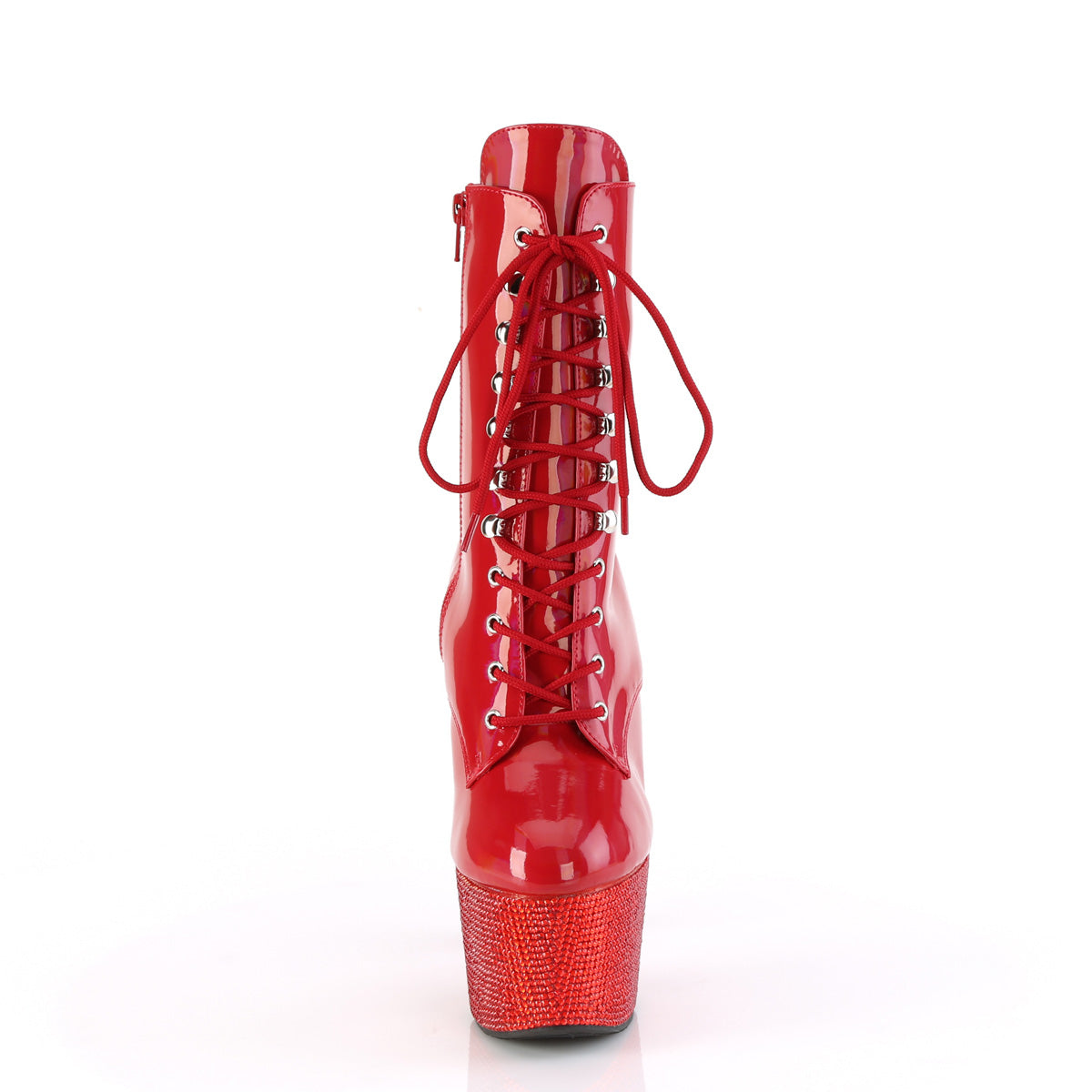 BEJEWELED-1020-7 Pleaser Red Holo Pat/Red Platform Ankle Boots (Exotic Dancing)