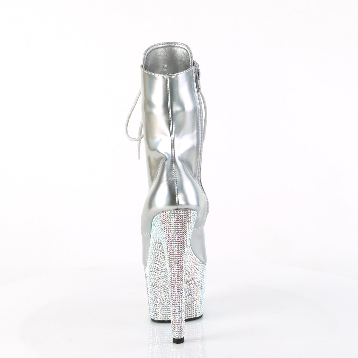 BEJEWELED-1020-7 Pleaser Silver Holo Pat Platforms Ankle Boots (Exotic Dancing)