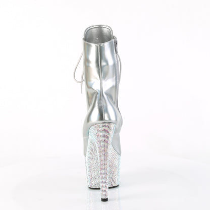 BEJEWELED-1020-7 Pleaser Silver Holo Pat Platforms Ankle Boots (Exotic Dancing)