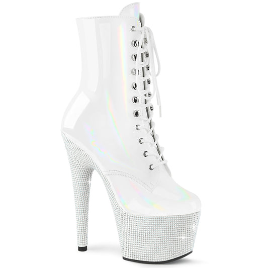 BEJEWELED-1020-7 Pleaser White Holo Platforms Ankle Boots (Exotic Dancing)