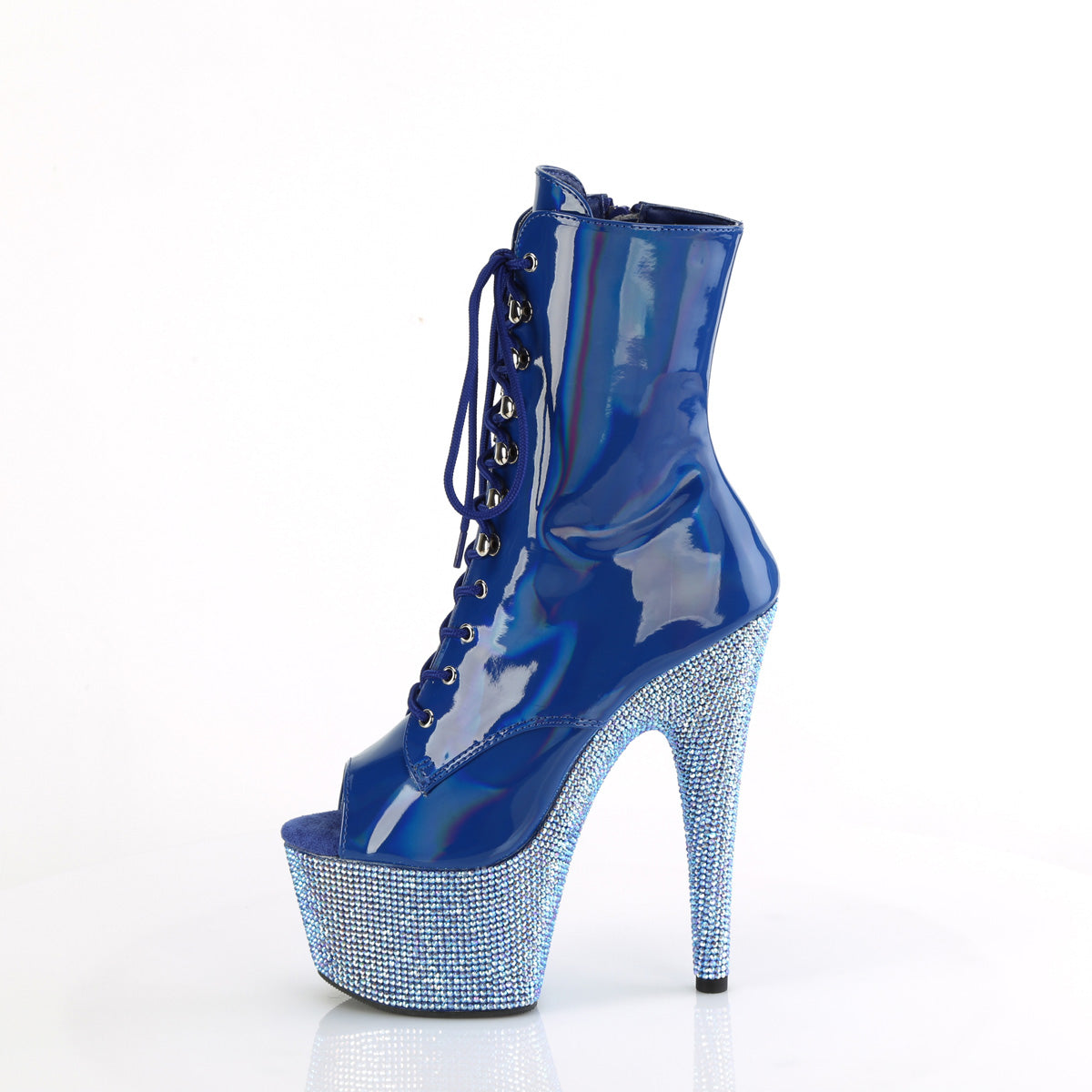 BEJEWELED-1021-7 Pleaser Blue Holo Platform Ankle Boots (Exotic Dancing)