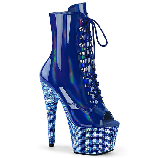 BEJEWELED-1021-7 Pleaser Blue Holo Platform Ankle Boots (Exotic Dancing)