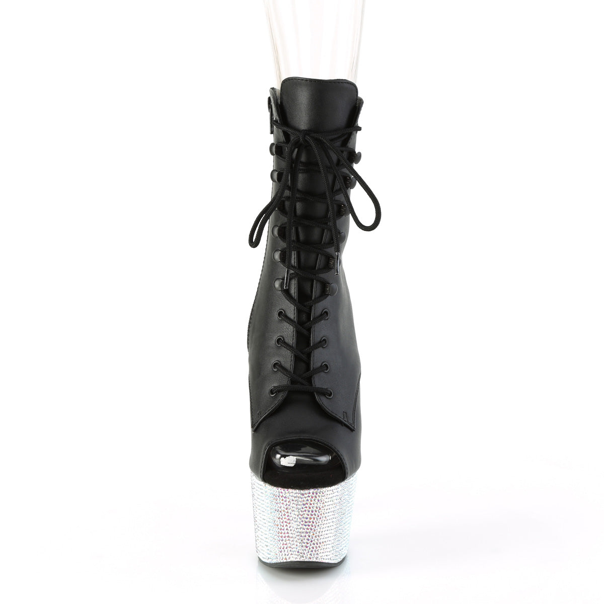 bejeweled 1021 7 pleaser blk faux leather slv ab rs platforms exotic dancing