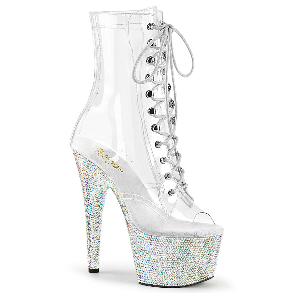 BEJEWELED-1021C-7 Pleaser Clear Rhinestones Platforms Ankle Boots (Exotic Dancing)