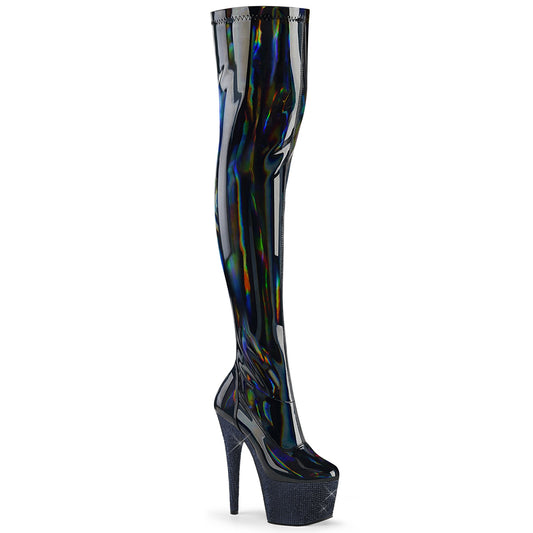 BEJEWELED-3000-7 Pleaser Black Platforms Thigh High Boots (Exotic Dancing)