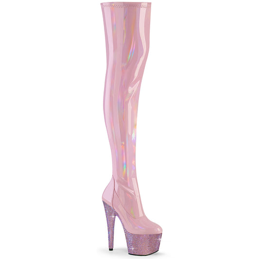 BEJEWELED-3000-7 Pleaser Baby Pink Thigh High Boots with Bling (Exotic Dancing)