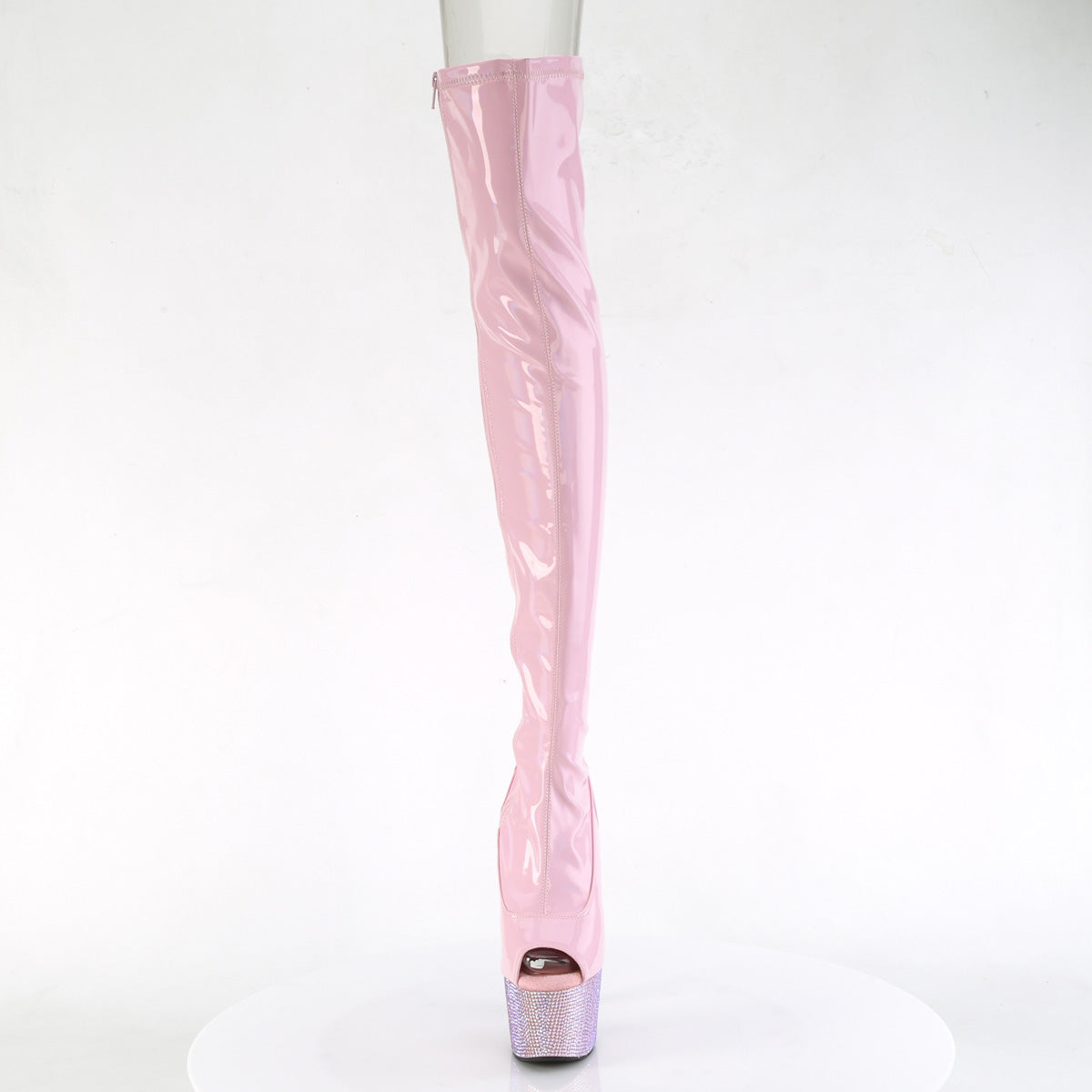 BEJEWELED-3011-7 Pleaser Baby Pink Holo Thigh High Platforms Boots (Exotic Dancing)