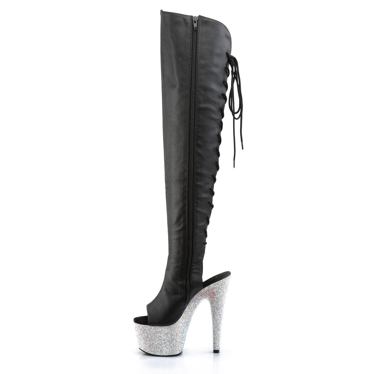 BEJEWELED-3019DM-7 7 Inch Heel Black Bling Strippers Boots-Pleaser- Sexy Shoes Pole Dance Heels