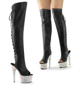 Black 7 Inch Glamour Models Thigh High Boots -  Pleaser BEJEWELED-3019DM-7