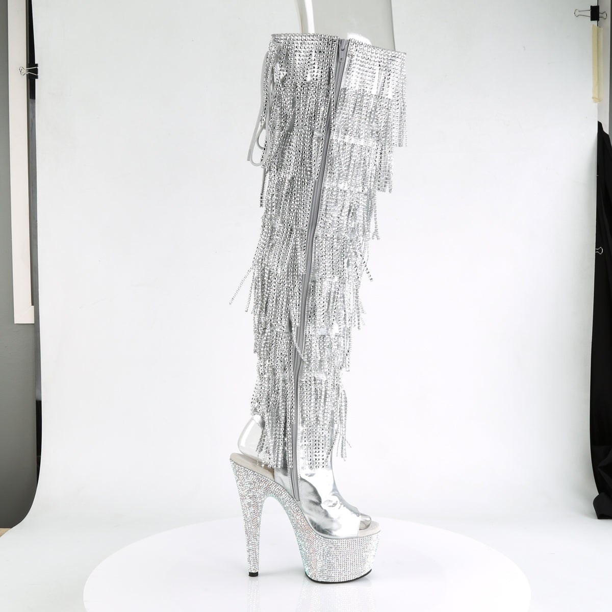 BEJEWELED-3019RSF-7 Sexy 7 Inch Heel Silver Rhinestones Boot-Pleaser- Sexy Shoes Fetish Heels
