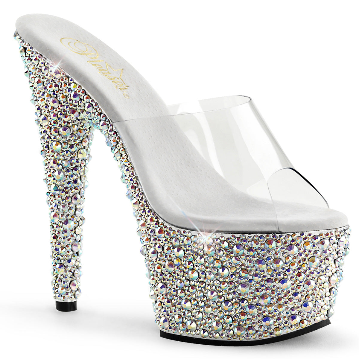 Bejeweled-701ms Sexy 7 "Heel Clear Silver Bling Zapatos Sexy