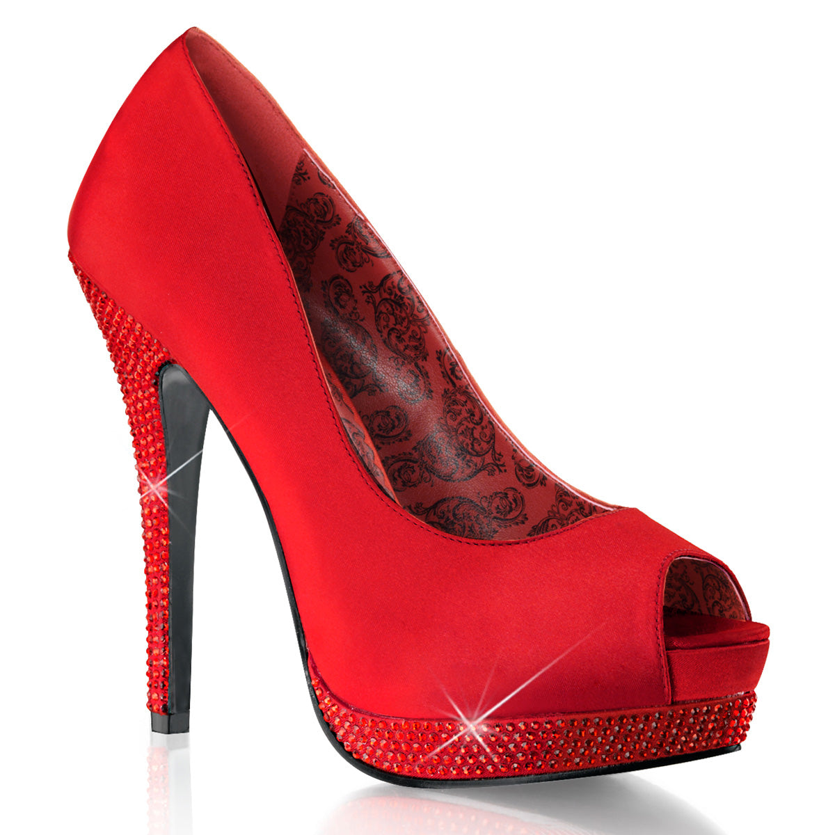 BELLA-12R Bordello Burlesque 5 Inch Heel Red Satin Sexy Shoe