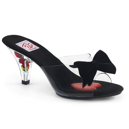 BELLE-301BOW Pin Up 3" Heel Clear and Black Fetish Footwear