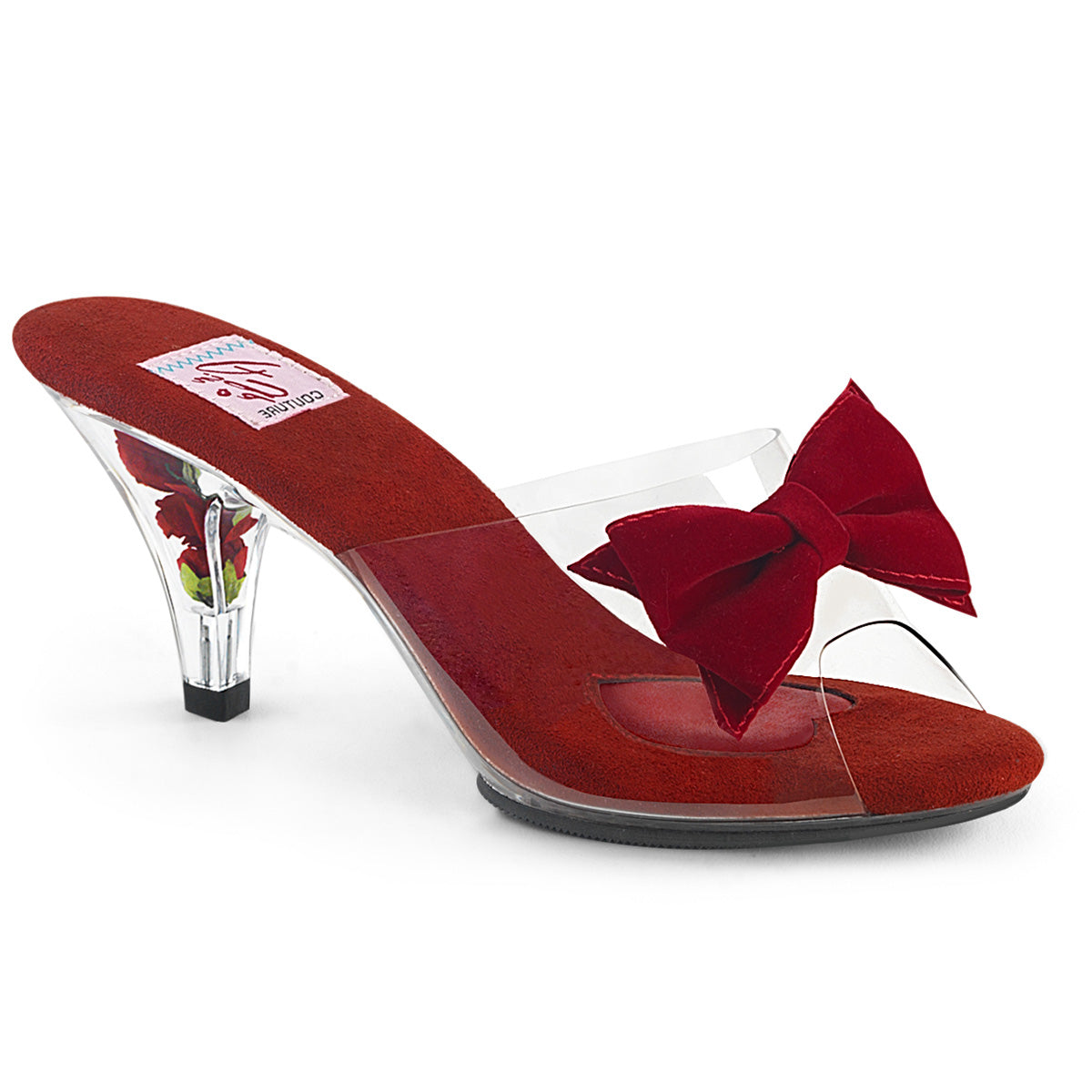 BELLE-301BOW Pin Up 3" Heel Clear and Red Fetish Footwear