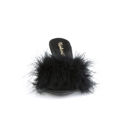 BELLE-301F Fabulicious 3 Inch Heel Black Marabou Sexy Shoes-Fabulicious- Sexy Shoes Alternative Footwear