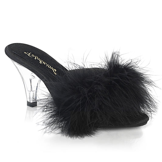 BELLE-301F Fabulicious 3 Inch Heel Black Marabou Sexy Shoes-Fabulicious- Sexy Shoes
