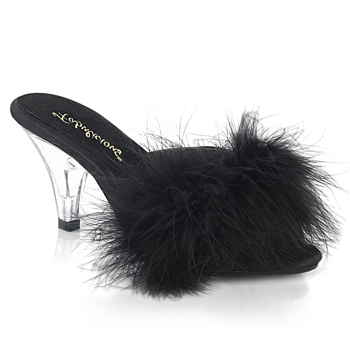BELLE-301F Fabulicious 3 Inch Heel Black Marabou Sexy Shoes