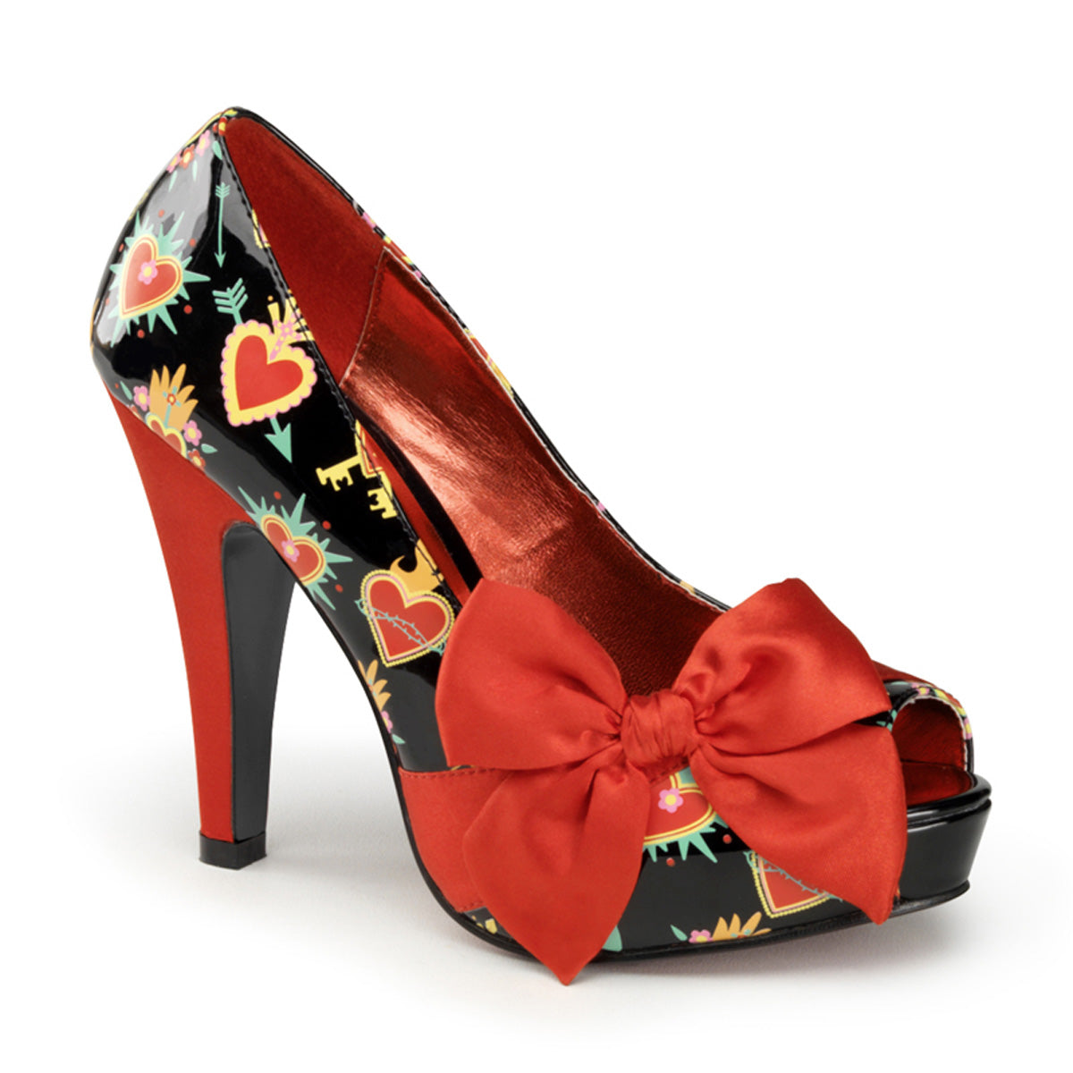 BETTIE-13 Pin Up Glamour 4.5" Heel Black Red Platforms Shoes