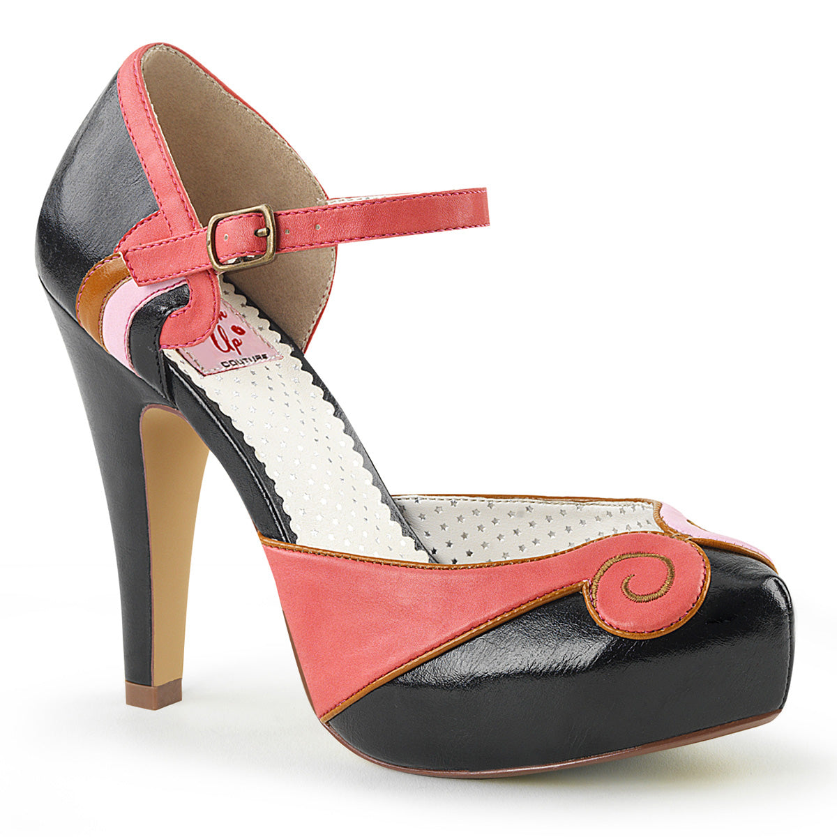 BETTIE-17 Pin Up 4.5" Heel Coral and Black Glamour Platforms