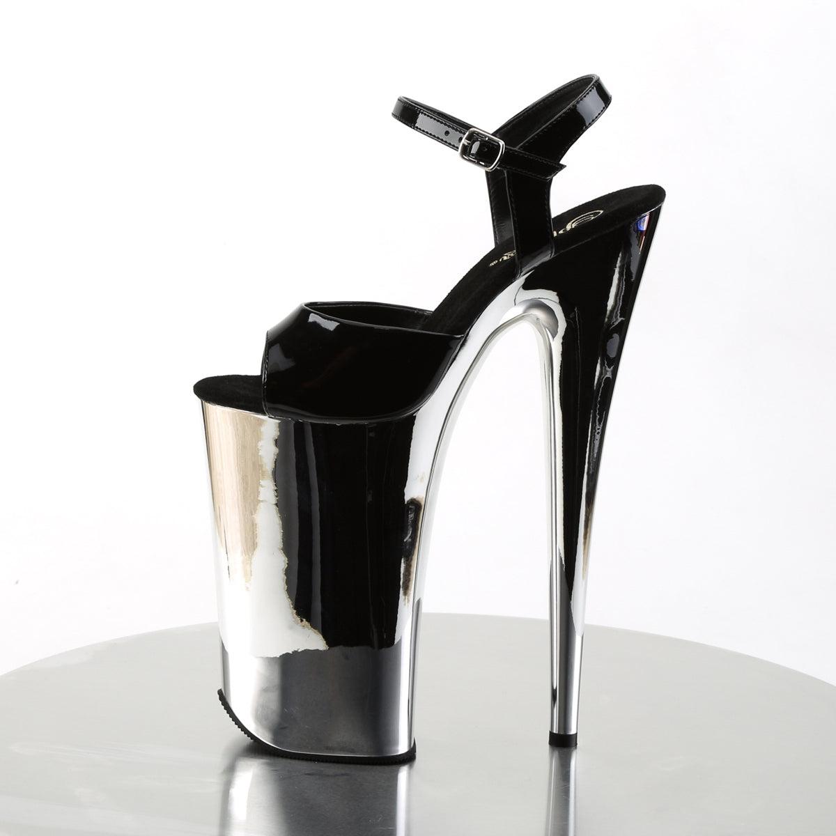 BEYOND-009 Sexy 10" Heel Black Silver Chrome Strippers Shoes-Pleaser- Sexy Shoes Pole Dance Heels