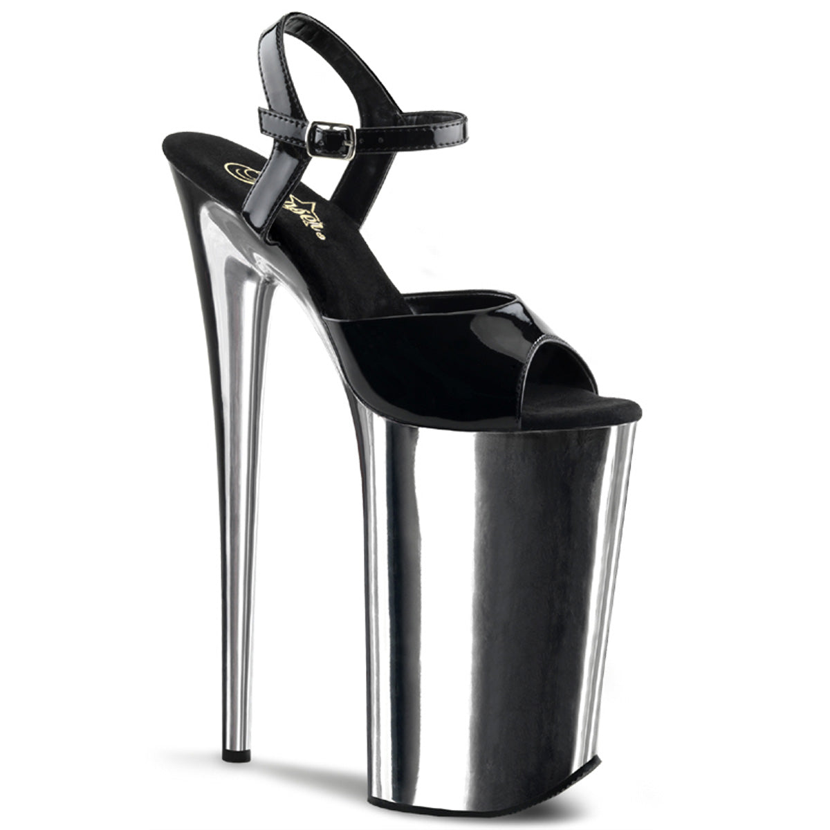 BEYOND-009 Sexy 10" Heel Black Silver Chrome Strippers Shoes